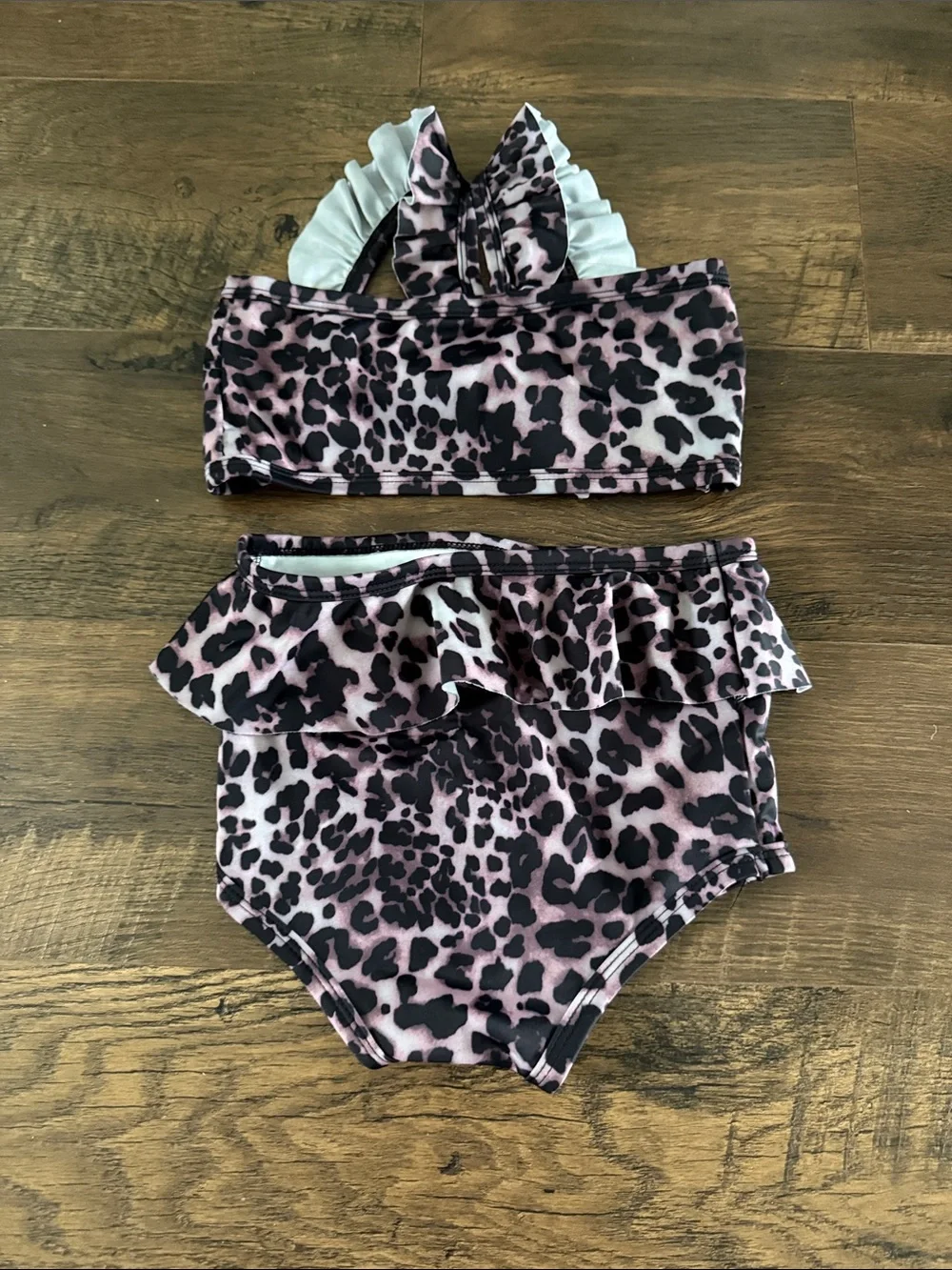 Brown Leopard Print Ruffled high waisted Two-Piece Swimsuit 5t